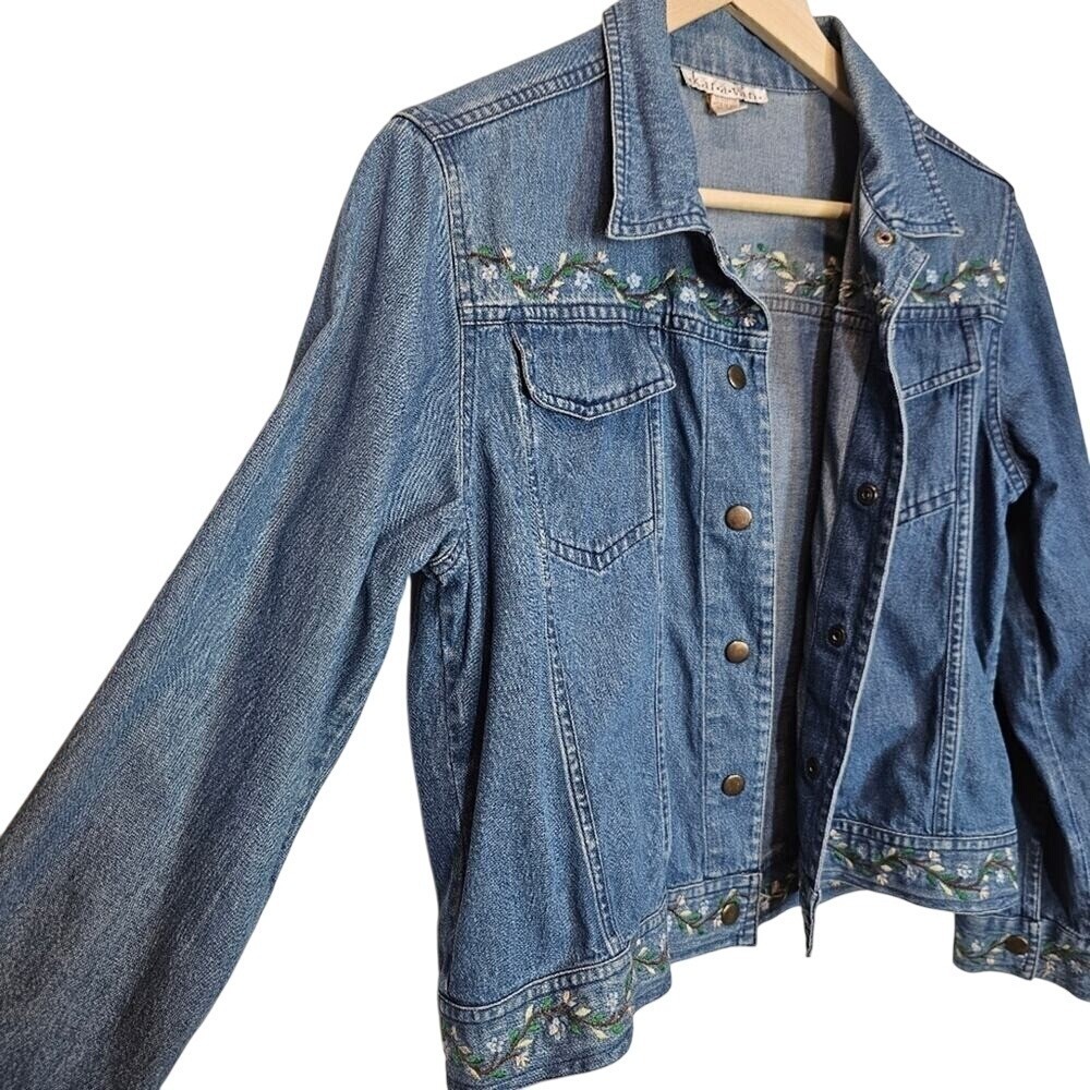 Karavan Denim Floral Embroidered Short Casual Blue Denim‎ Jacket Small - Picture 3 of 11